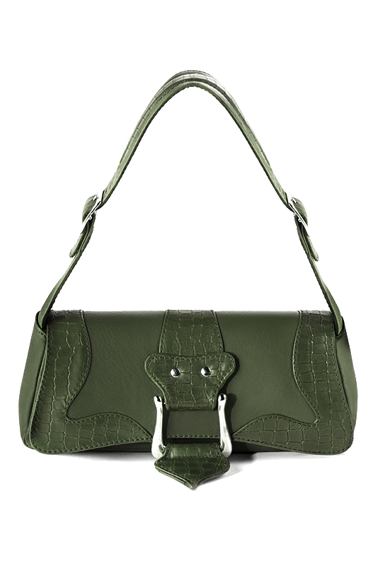 Small dressy baguette bag in forest green leather - Top view